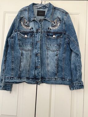 Blank NYC Leather Patch Denim Jacket in Light Blue